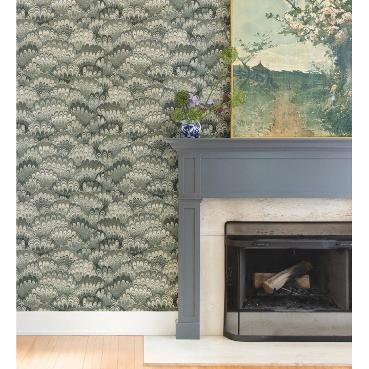 Papel pintado caleidoscopio de ondas tonos verdes - Bloomsbury 683737