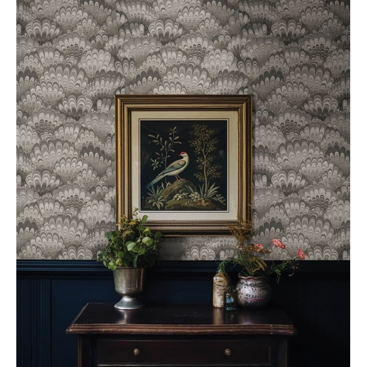 Papel pintado caleidoscopio de ondas tonos gris visón - Bloomsbury 683738