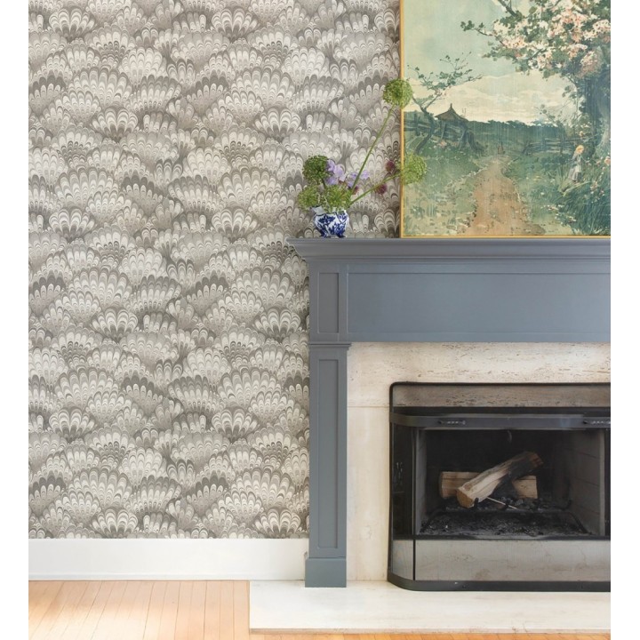 Papel pintado caleidoscopio de ondas tonos gris visón - Bloomsbury 683738