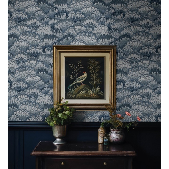 Papel pintado caleidoscopio de ondas tonos azules - Bloomsbury 683739