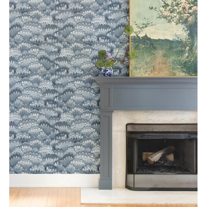 Papel pintado caleidoscopio de ondas tonos azules - Bloomsbury 683739