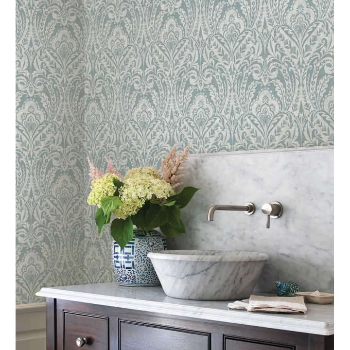 Papel pintado damasco étnico desgastado tonos verde agua - Clarendon Heritage 683740