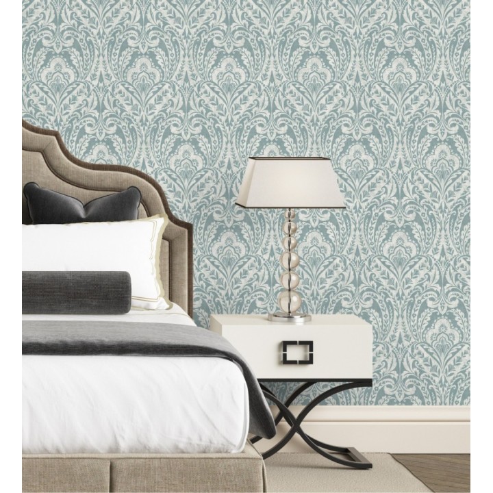 Papel pintado damasco étnico desgastado tonos verde agua - Clarendon Heritage 683740