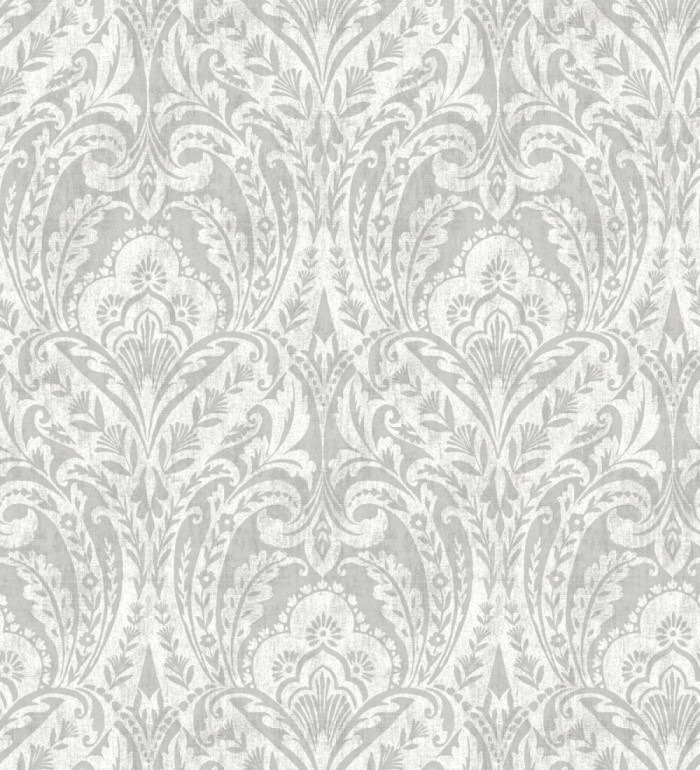 Papel pintado damasco étnico desgastado tonos gris visón - Clarendon Heritage 683741