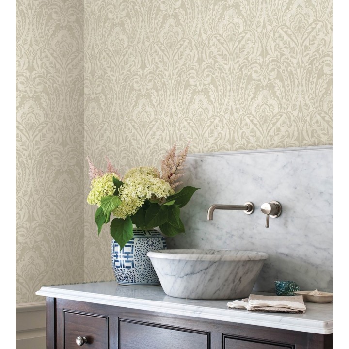 Papel pintado damasco étnico desgastado tonos beige tostado - Clarendon Heritage 683742