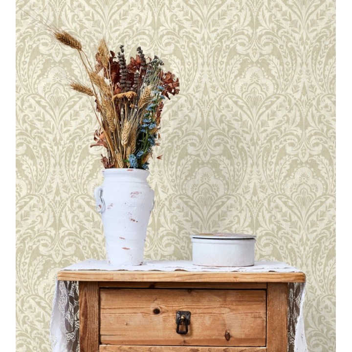 Papel pintado damasco étnico desgastado tonos beige tostado - Clarendon Heritage 683742