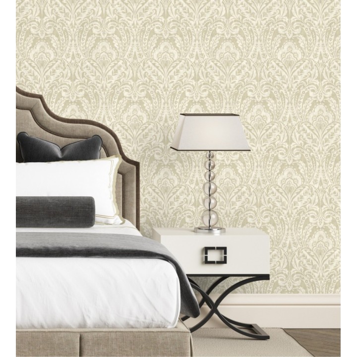 Papel pintado damasco étnico desgastado tonos beige tostado - Clarendon Heritage 683742