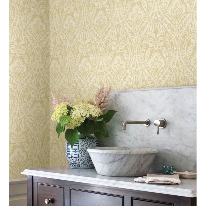 Papel pintado damasco étnico desgastado tonos amarillo mostaza - Clarendon Heritage 683743