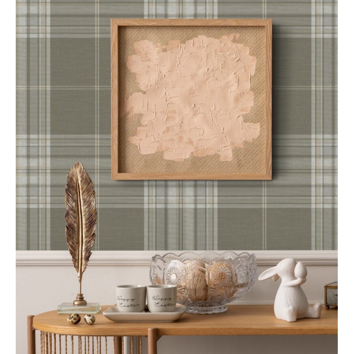 Papel pintado de cuadros escoceses con textura textil tonos visón - Edinburgh Glencheck 683744