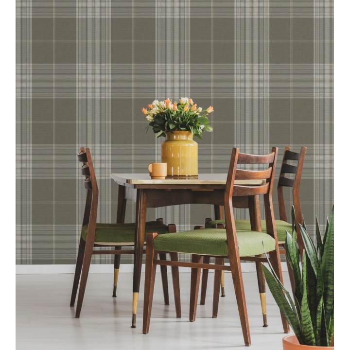 Papel pintado de cuadros escoceses con textura textil tonos visón - Edinburgh Glencheck 683744