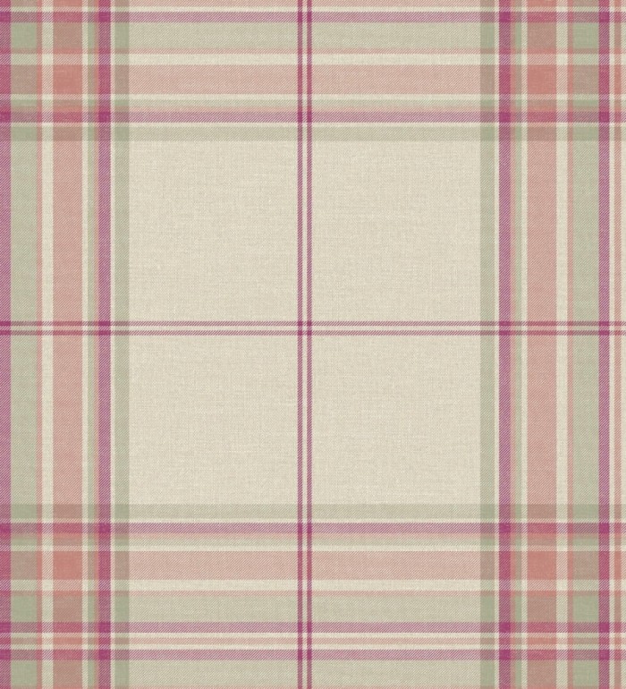 Papel pintado de cuadros escoceses con textura textil tonos magenta y verde - Edinburgh Glencheck 683745