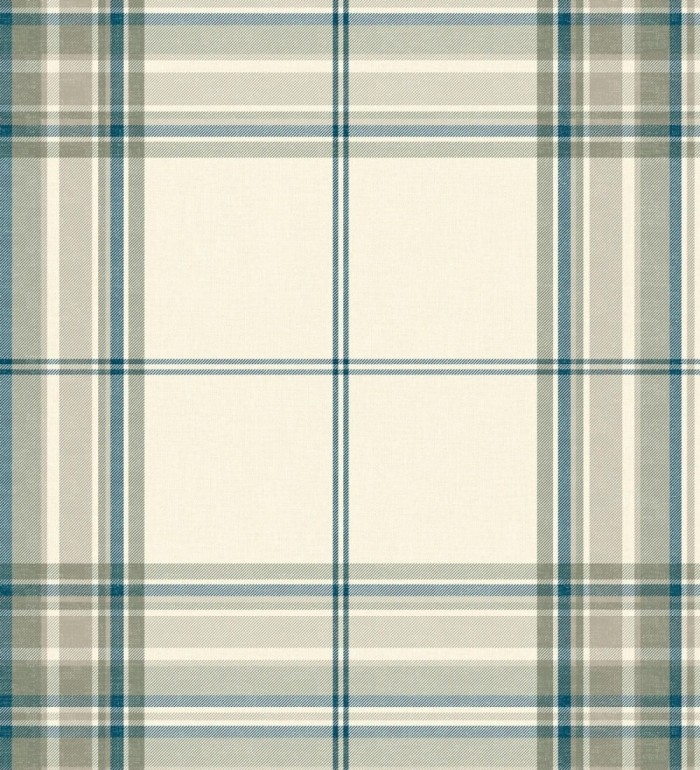 Papel pintado de cuadros escoceses con textura textil tonos crema azul y verde - Edinburgh Glencheck 683747
