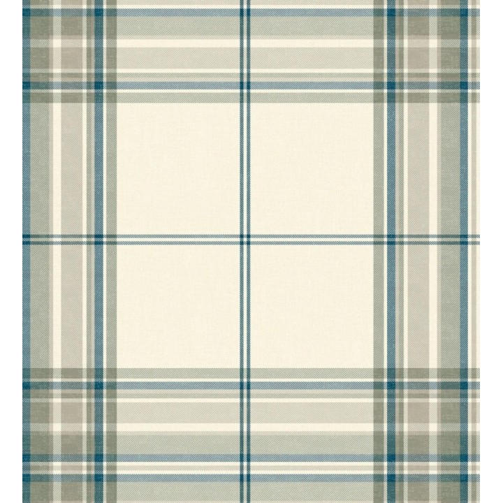 Papel pintado de cuadros escoceses con textura textil tonos crema azul y verde - Edinburgh Glencheck 683747