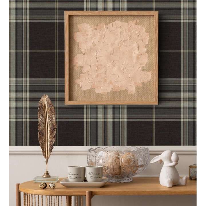 Papel pintado de cuadros escoceses con textura textil tonos marrones - Edinburgh Glencheck 683748