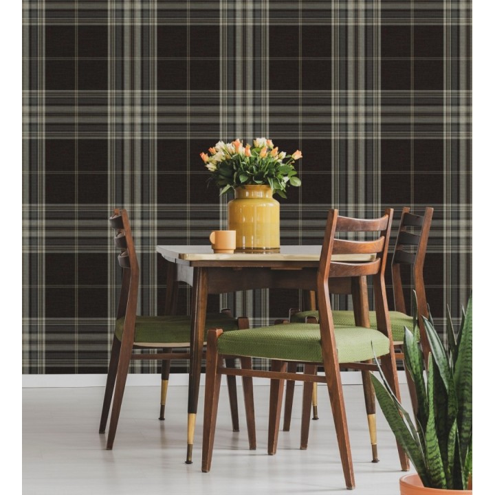 Papel pintado de cuadros escoceses con textura textil tonos marrones - Edinburgh Glencheck 683748