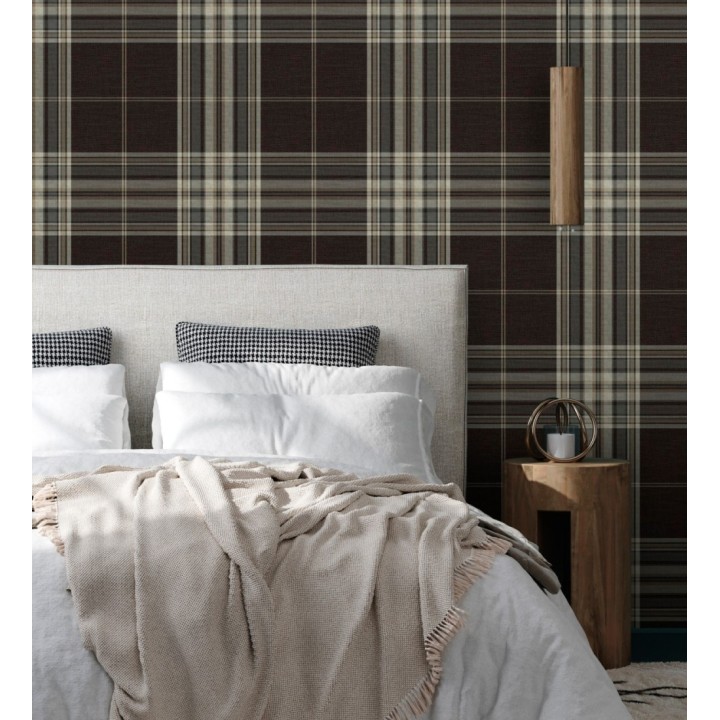 Papel pintado de cuadros escoceses con textura textil tonos marrones - Edinburgh Glencheck 683748