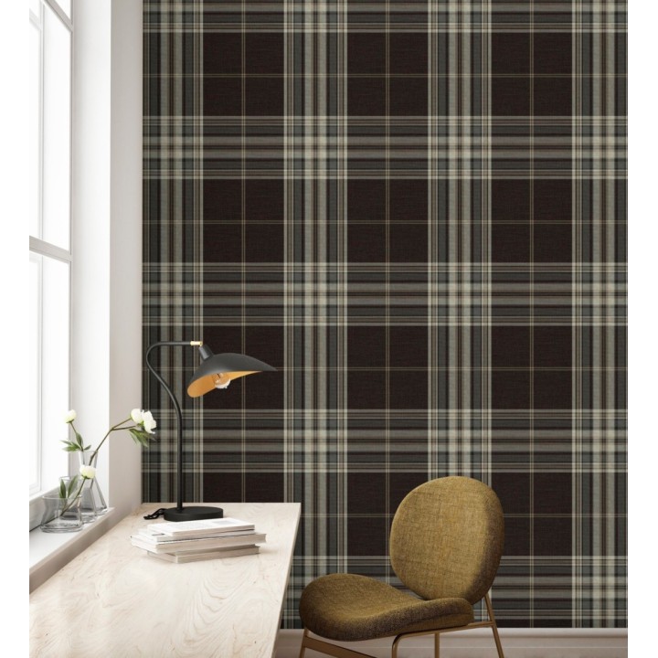 Papel pintado de cuadros escoceses con textura textil tonos marrones - Edinburgh Glencheck 683748