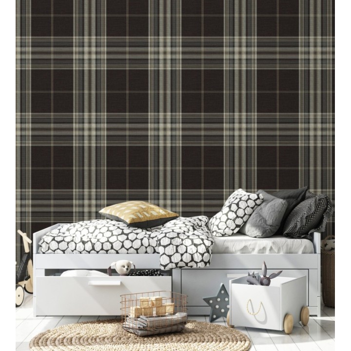 Papel pintado de cuadros escoceses con textura textil tonos marrones - Edinburgh Glencheck 683748