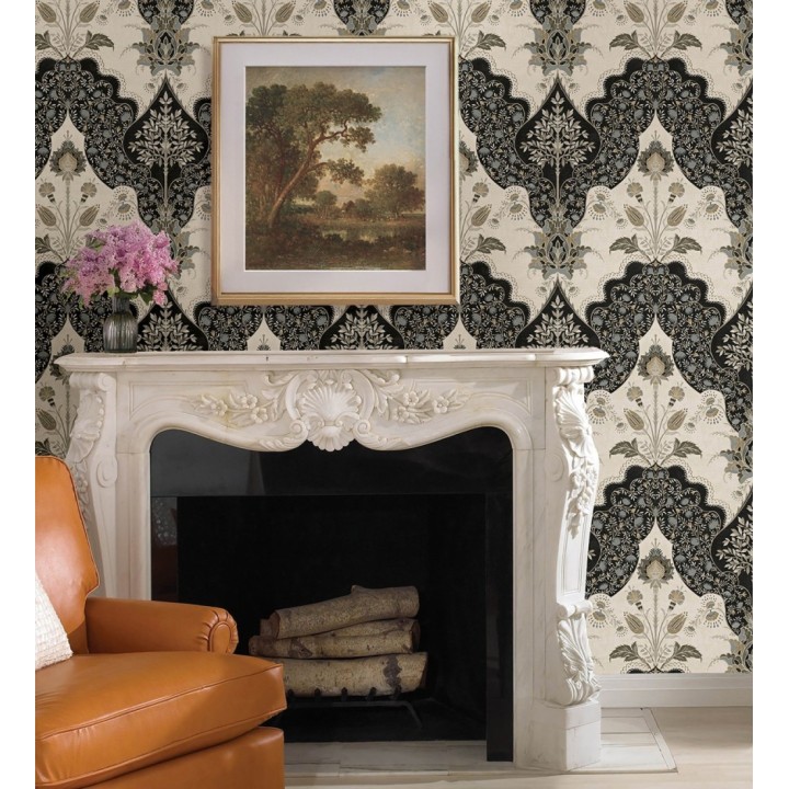 Papel pintado jardín teatral otomano fondo negro - Stowe Lacework 683749