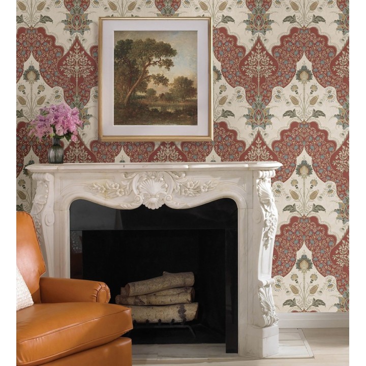 Papel pintado jardín teatral otomano fondo rojo - Stowe Lacework 683750