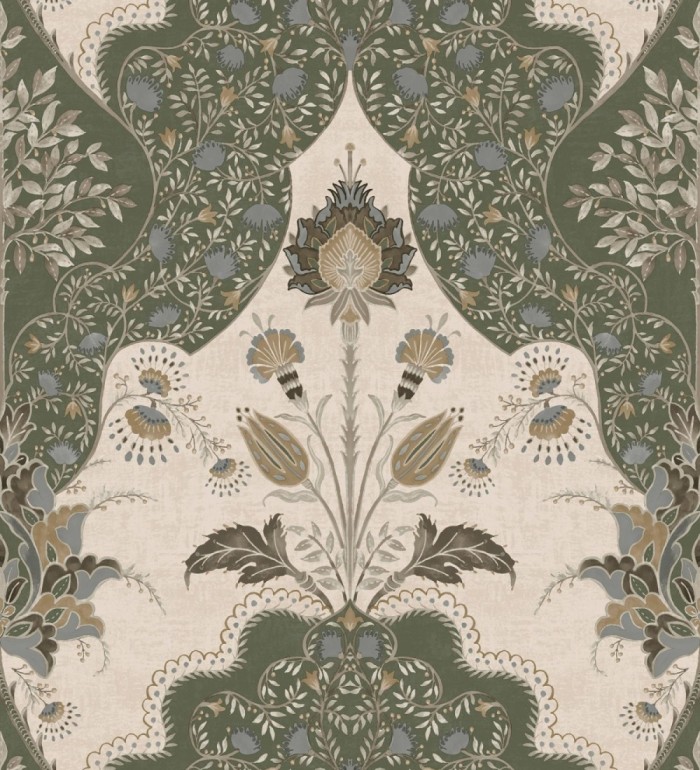 Papel pintado jardín teatral otomano fondo verde - Stowe Lacework 683751