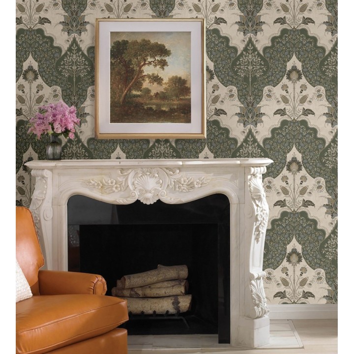 Papel pintado jardín teatral otomano fondo verde - Stowe Lacework 683751