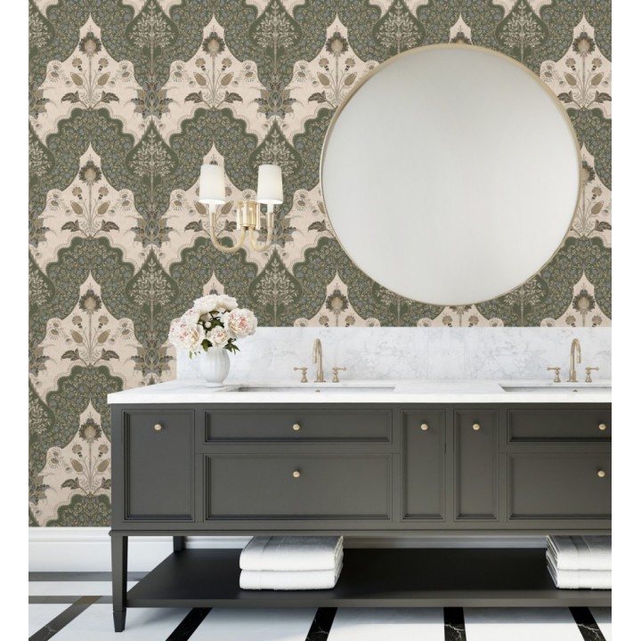 Papel pintado jardín teatral otomano fondo verde - Stowe Lacework 683751