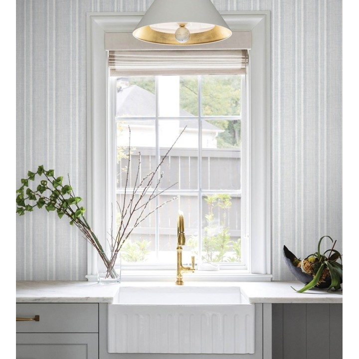 Papel pintado rayas denim efecto lino natural - Kensington Pinstripe 683753