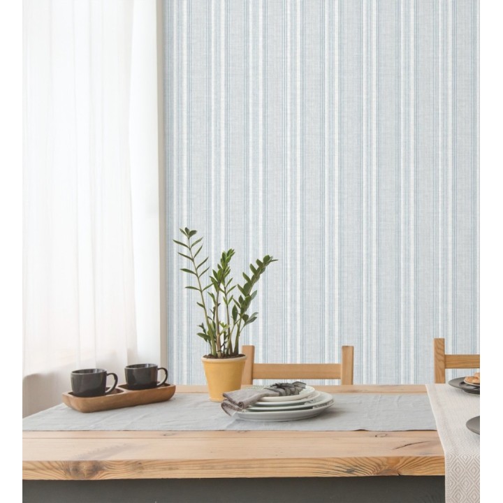 Papel pintado rayas denim efecto lino natural - Kensington Pinstripe 683753