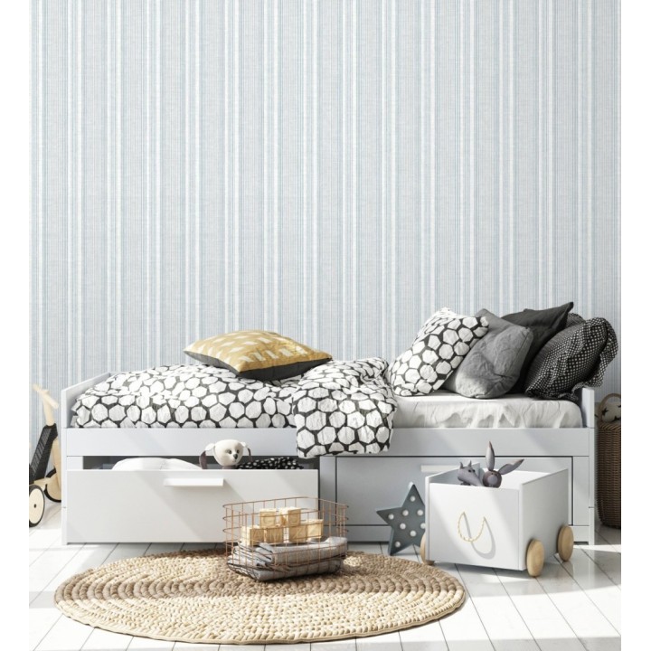 Papel pintado rayas denim efecto lino natural - Kensington Pinstripe 683753