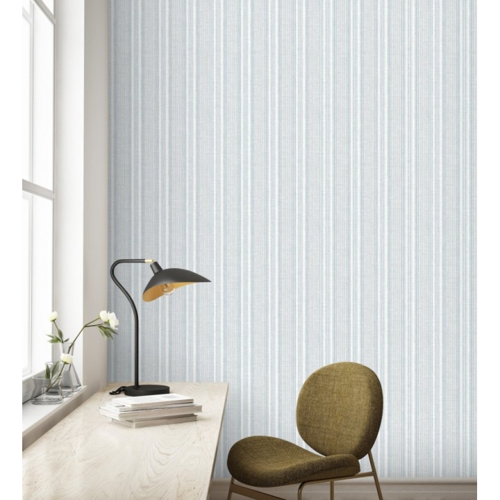 Papel pintado rayas denim efecto lino natural - Kensington Pinstripe 683753