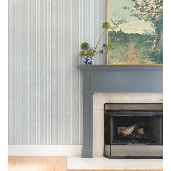 Papel pintado rayas denim efecto lino natural - Kensington Pinstripe 683753