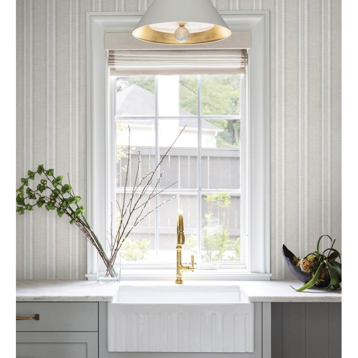 Papel pintado rayas lino gris piedra y arena - Kensington Pinstripe 683754