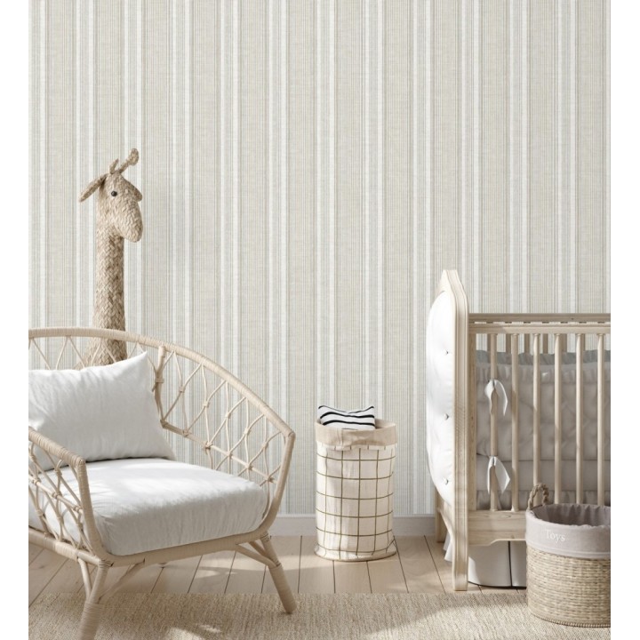 Papel pintado rayas lino gris piedra y arena - Kensington Pinstripe 683754