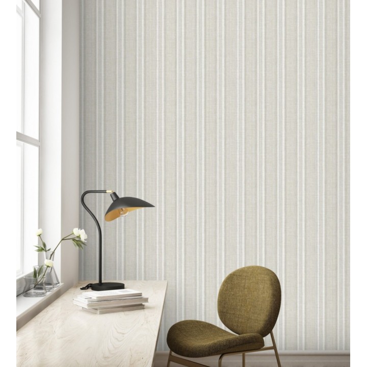 Papel pintado rayas lino gris piedra y arena - Kensington Pinstripe 683754