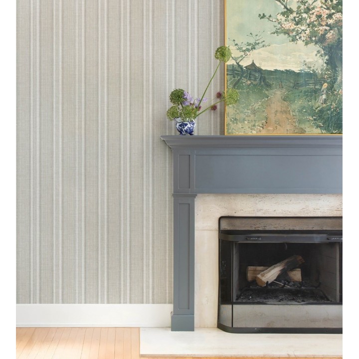 Papel pintado rayas lino gris piedra y arena - Kensington Pinstripe 683754