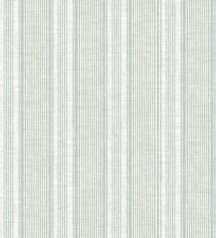 Papel pintado rayas lino verde salvia y azul suave - Kensington Pinstripe 683755