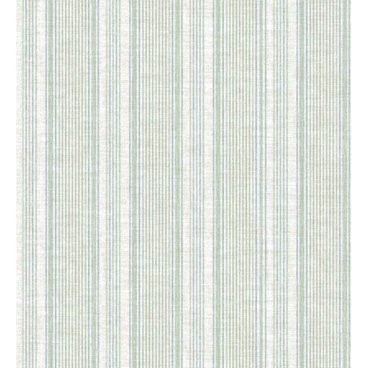 Papel pintado rayas lino verde salvia y azul suave - Kensington Pinstripe 683755
