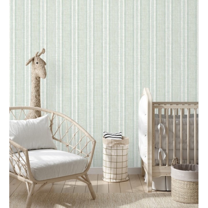 Papel pintado rayas lino verde salvia y azul suave - Kensington Pinstripe 683755