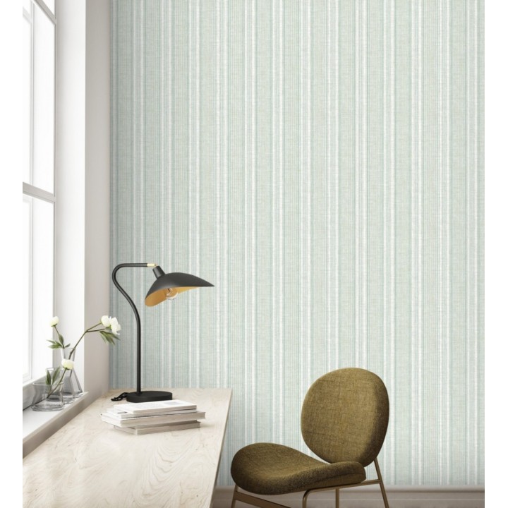 Papel pintado rayas lino verde salvia y azul suave - Kensington Pinstripe 683755