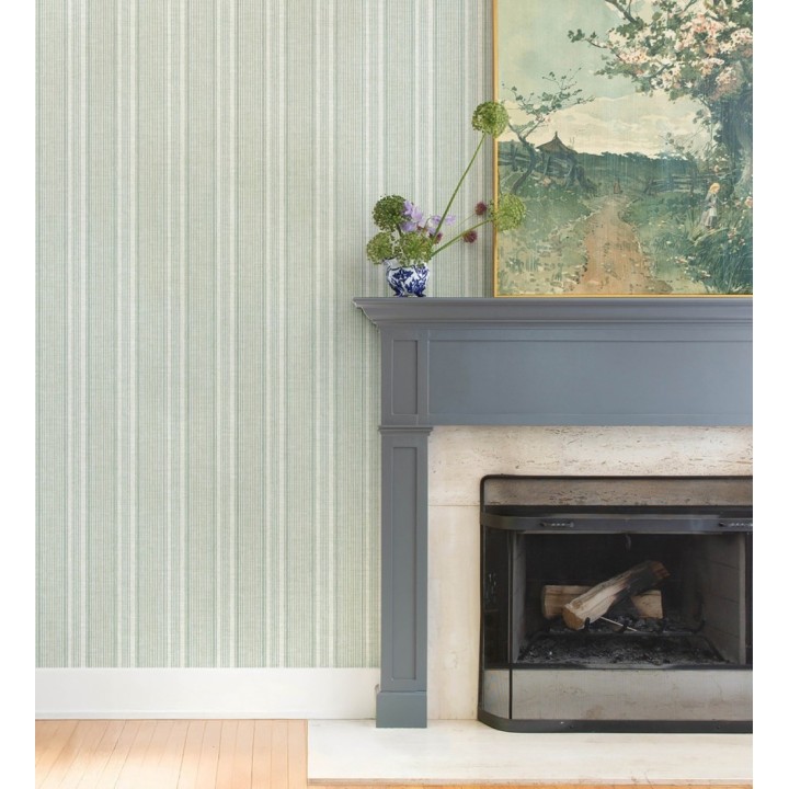 Papel pintado rayas lino verde salvia y azul suave - Kensington Pinstripe 683755