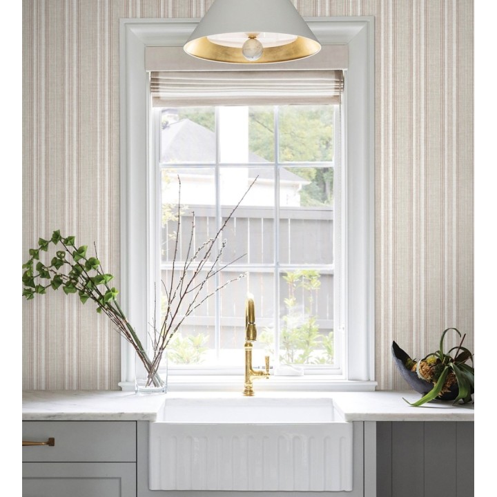 Papel pintado rayas lino terracota y beige cálido - Kensington Pinstripe 683756