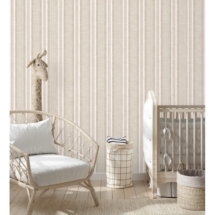 Papel pintado rayas lino terracota y beige cálido - Kensington Pinstripe 683756