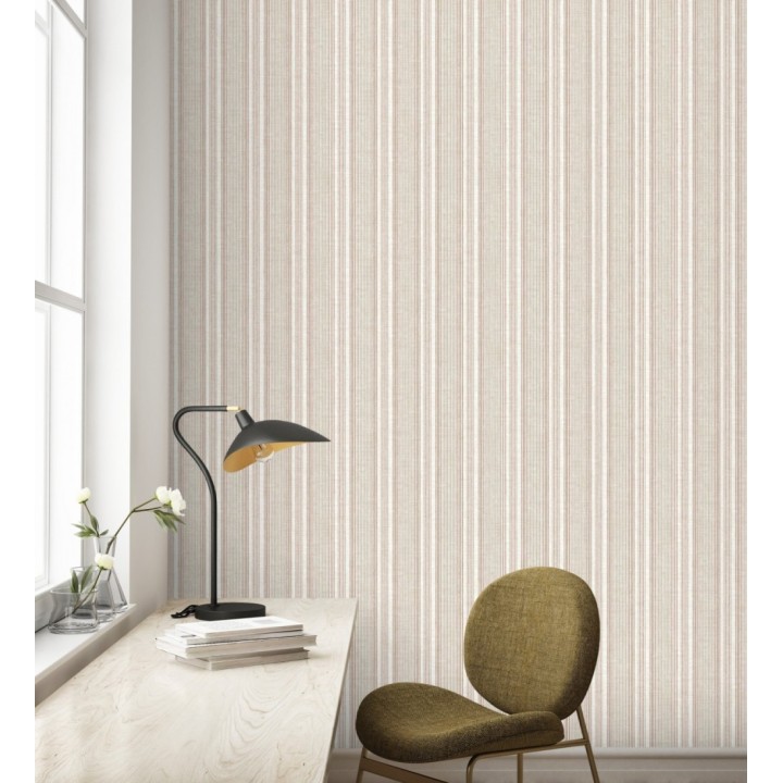 Papel pintado rayas lino terracota y beige cálido - Kensington Pinstripe 683756