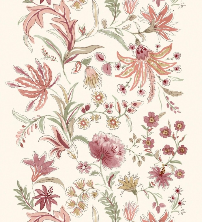 Papel pintado flores acuarela con colores burdeos y rosa - Giverny Painterly 683757