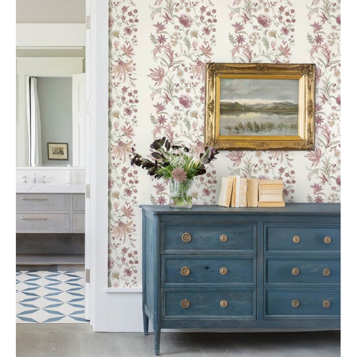 Papel pintado flores acuarela con colores burdeos y rosa - Giverny Painterly 683757