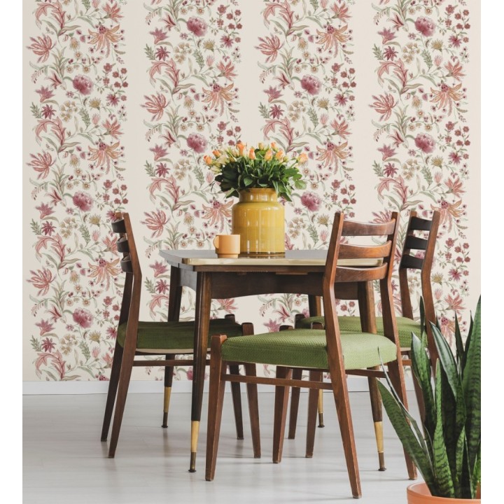 Papel pintado flores acuarela con colores burdeos y rosa - Giverny Painterly 683757