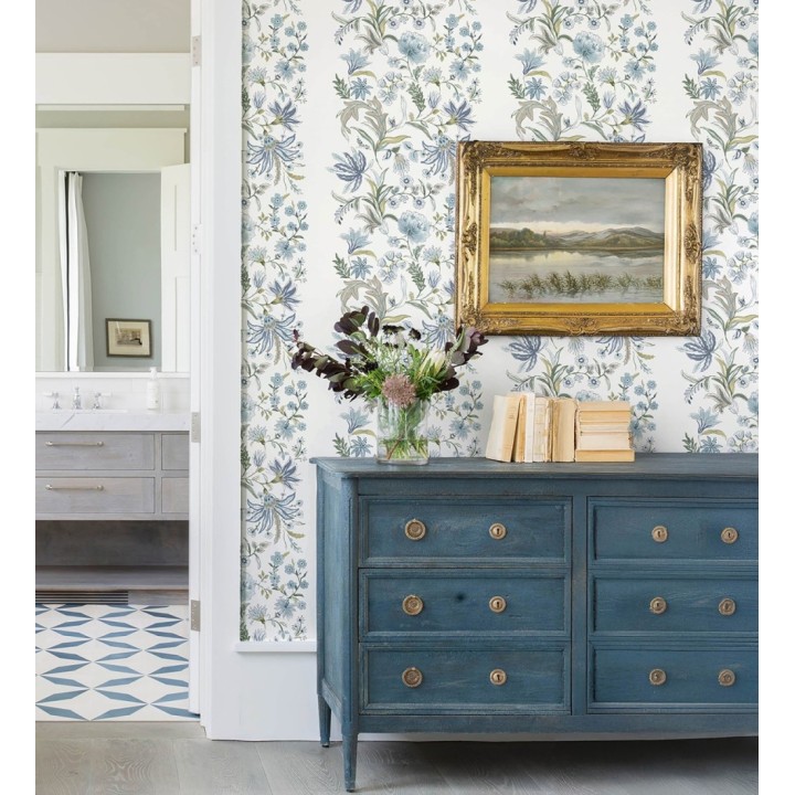 Papel pintado flores acuarela con colores azules y verdes - Giverny Painterly 683758