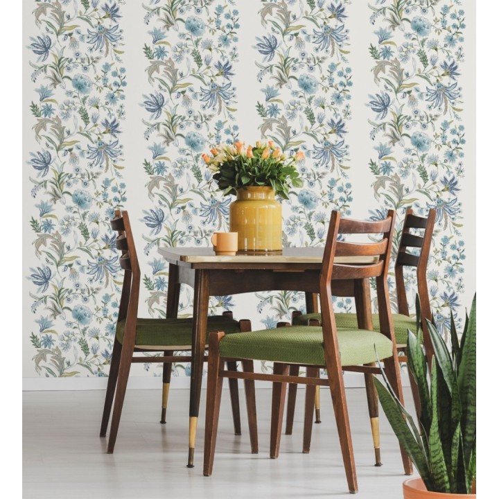 Papel pintado flores acuarela con colores azules y verdes - Giverny Painterly 683758