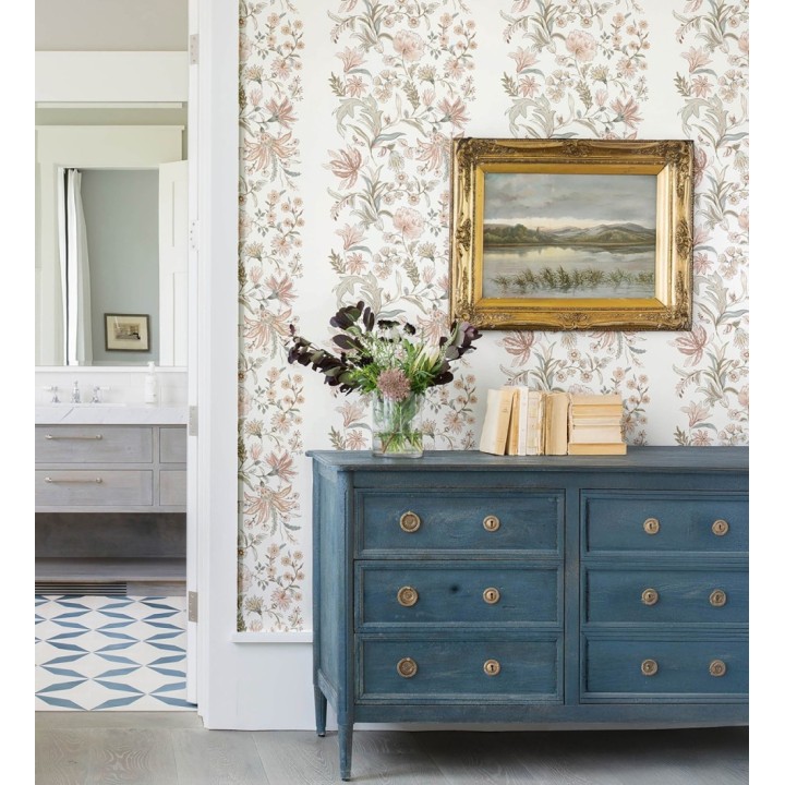 Papel pintado flores acuarela con colores terracota y salvia - Giverny Painterly 683759